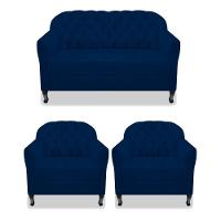 Kit Namoradeira E 02 Poltrona Julia Suede Azul Marinho - 1