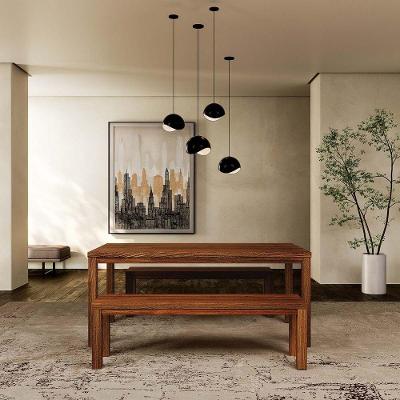 Conjunto Jantar Nature Mesa 2 Bancos Pinus Rústico Escuro 180CM Finestra Móveis