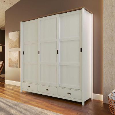Guarda Roupa Casal Topázio 3 Portas de Correr Pinus Branco-Freijó Finestra Móveis