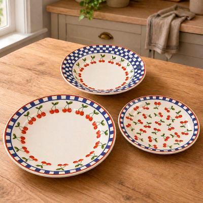 Conjunto de Pratos 6 Peças Cerâmica Xadrez Jardim de Cerejas Donna