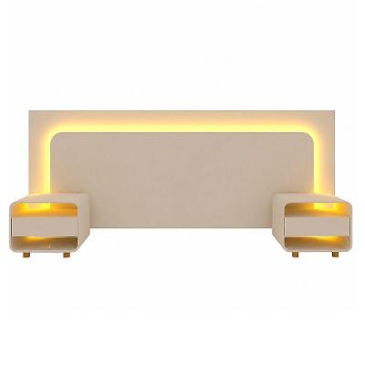 Cabeceira Innova King Fixação no Box MDF Off White com LED e Mesas Gelius