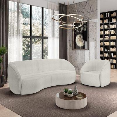 Conjunto de Sofá Clarke 288CM e Poltrona Bouclê Off White Gran Belo