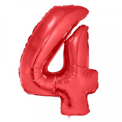 Balão Metalizado Número 4 Poliamida Metal 1 Metro Vermelho Funny Fashion
