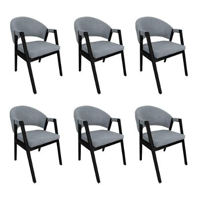 Kit 6 Cadeiras de Jantar Helen Madeira Eucalipto Linho Cinza Ideal Decor