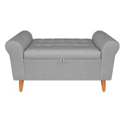 Recamier Baú Rio 120CM Linho Madeira Maciça Cinza Inova Decor