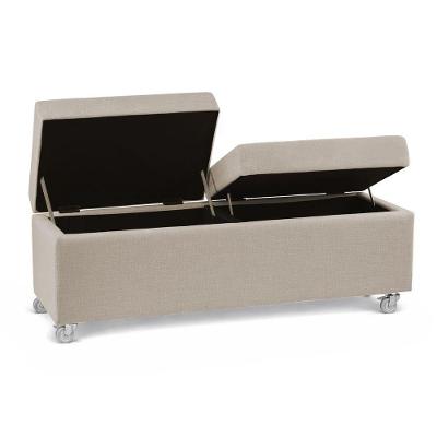 Recamier Madri 140CM com Rodinhas Linho Madeira Bege Inova Decor