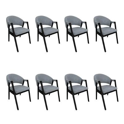 Kit 8 Cadeiras de Jantar Helen Madeira Eucalipto Linho Cinza Preto Ideal Decor