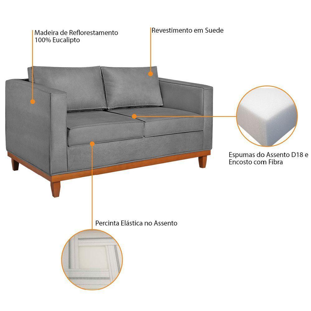Kit Sofá 2 E 3 Lugares E 2 Poltronas Europa 180 Cm Suede - Amarena Móveis Cinza - 4