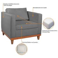 Kit Sofá 2 E 3 Lugares E 2 Poltronas Europa 180 Cm Suede - Amarena Móveis Cinza - 3