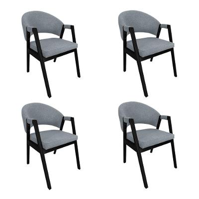 Kit 4 Cadeiras de Jantar Helen Madeira Linho Cinza Preto Ideal Decor