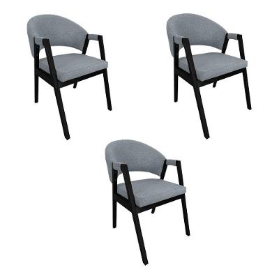 Kit 3 Cadeiras de Jantar Helen Madeira Eucalipto Linho Cinza Ideal Decor