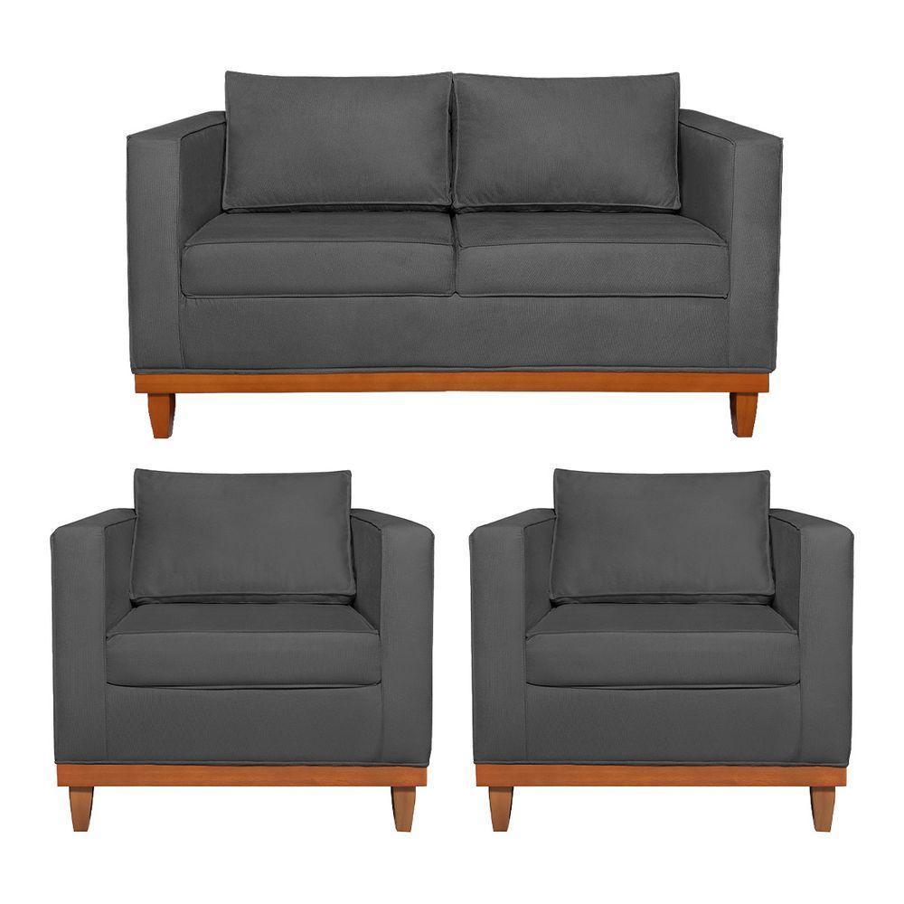 Kit Sofá 2 E 3 Lugares E 2 Poltronas Europa 180 Cm Linho - Amarena Móveis Cinza Escuro - 3