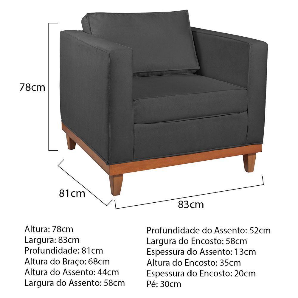Kit Sofá 2 E 3 Lugares E 2 Poltronas Europa 180 Cm Linho - Amarena Móveis Cinza Escuro - 7