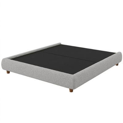 Cama King Japonesa Firenze Pés Madeira Bouclé Cinza Claro