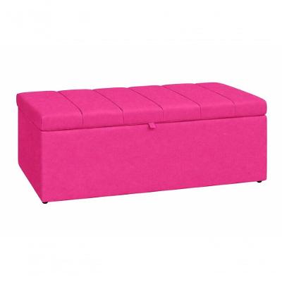 Recamier Calçadeira Baú Carla 140CM Casal Suede Rosa Pink Madeira