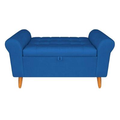 Recamier Baú Rio 160CM Suede Azul Marinho Madeira Inova Decor