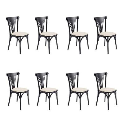Kit 8 Cadeiras Paris Estrutura Aço Courino Preta Iron Wood