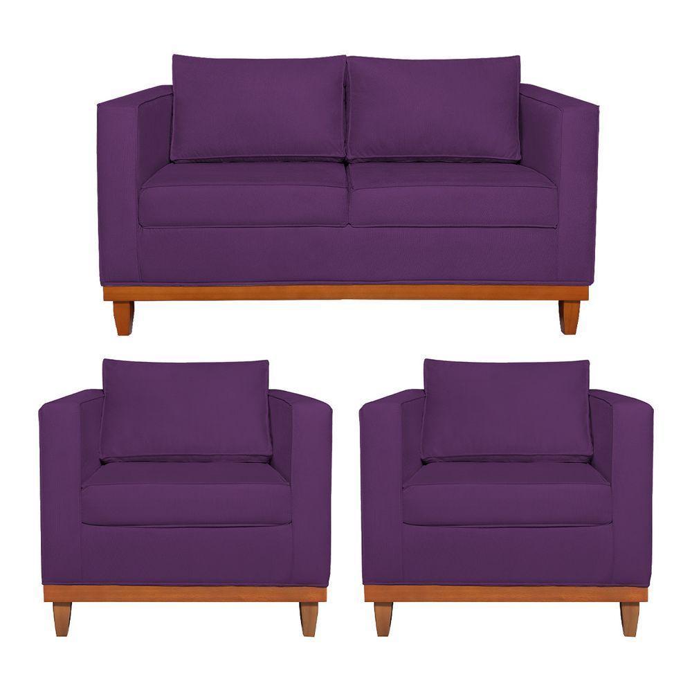 Kit Sofá 2 E 3 Lugares E 2 Poltronas Europa 180 Cm Suede - Amarena Móveis Roxo - 1