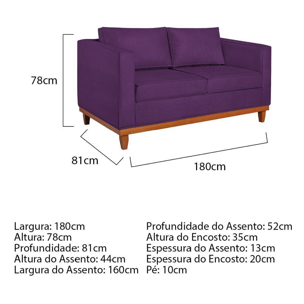 Kit Sofá 2 E 3 Lugares E 2 Poltronas Europa 180 Cm Suede - Amarena Móveis Roxo - 9