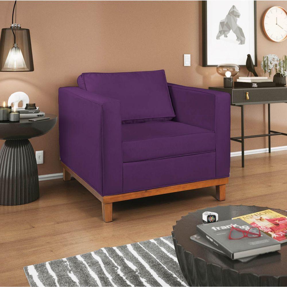 Kit Sofá 2 E 3 Lugares E 2 Poltronas Europa 180 Cm Suede - Amarena Móveis Roxo - 10