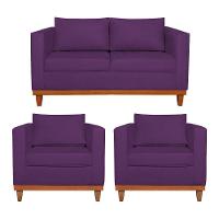 Kit Sofá 2 E 3 Lugares E 2 Poltronas Europa 180 Cm Suede - Amarena Móveis Roxo - 1