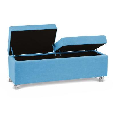 Recamier Baú Madri com Rodinhas Madeira Maciça Suede Turquesa Inova Decor