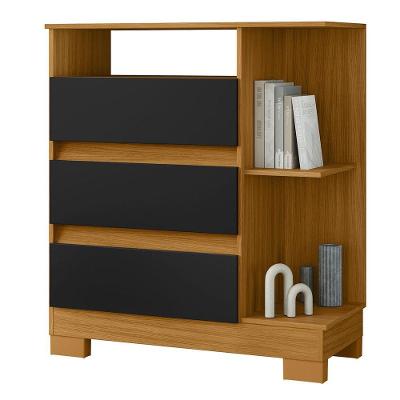Cômoda Bliss 3 Gavetas com Nicho MDP Carvalho Eco e Preto Incorplac Móveis