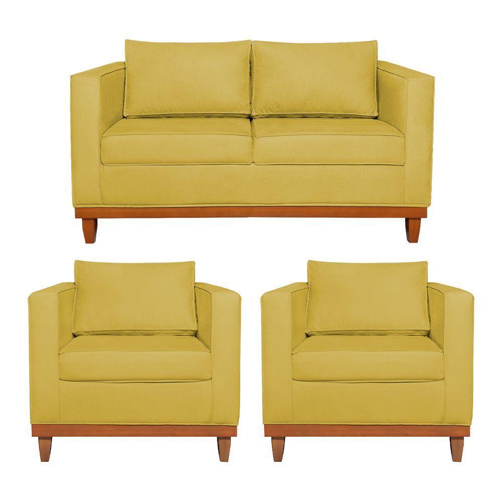 Kit Sofá 2 E 3 Lugares E 2 Poltronas Europa 180 Cm Suede - Amarena Móveis Amarelo - 1