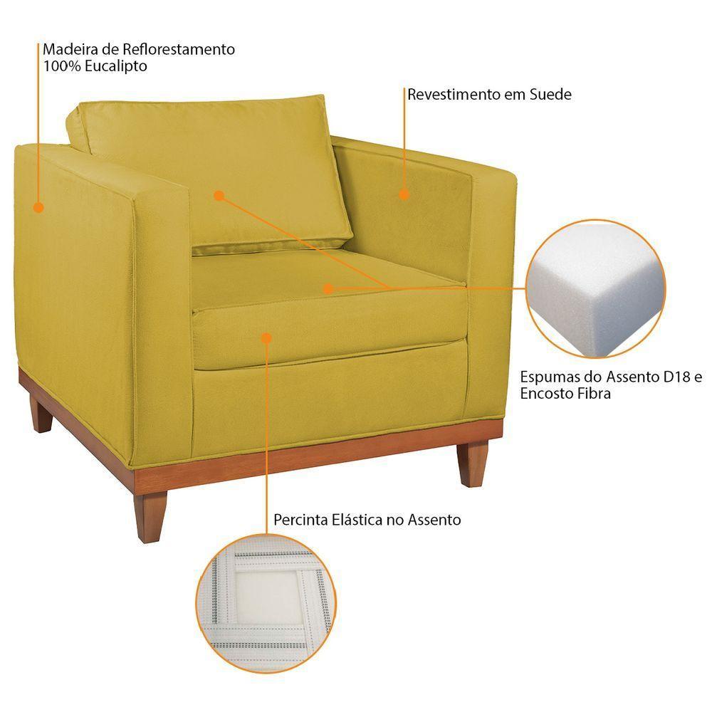 Kit Sofá 2 E 3 Lugares E 2 Poltronas Europa 180 Cm Suede - Amarena Móveis Amarelo - 3