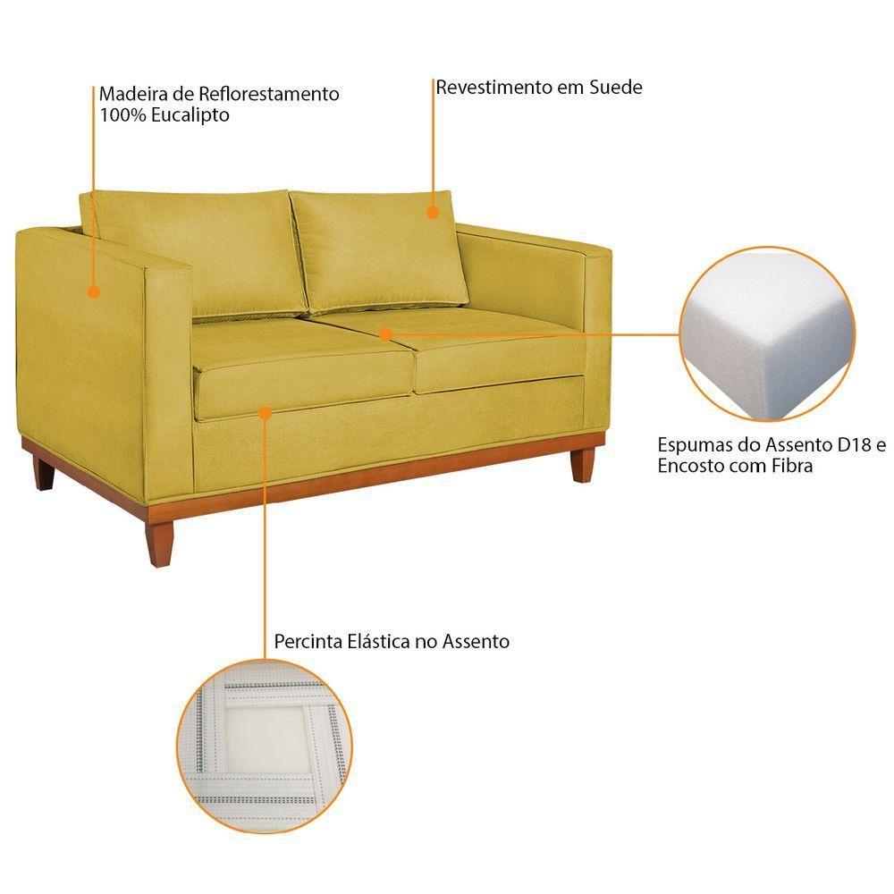 Kit Sofá 2 E 3 Lugares E 2 Poltronas Europa 180 Cm Suede - Amarena Móveis Amarelo - 4