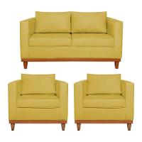 Kit Sofá 2 E 3 Lugares E 2 Poltronas Europa 180 Cm Suede - Amarena Móveis Amarelo - 1