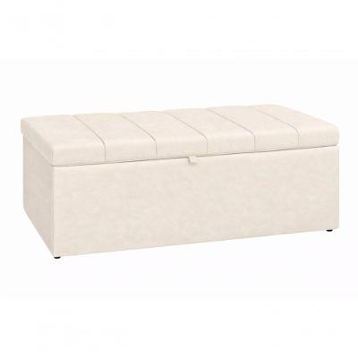 Recamier Calçadeira Baú Carla 140CM Casal Suede Madeira Porcelana