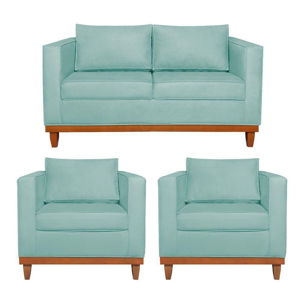 Kit Sofá 2 E 3 Lugares E 2 Poltronas Europa 180 Cm Suede - Amarena Móveis Azul Tiffany - 1