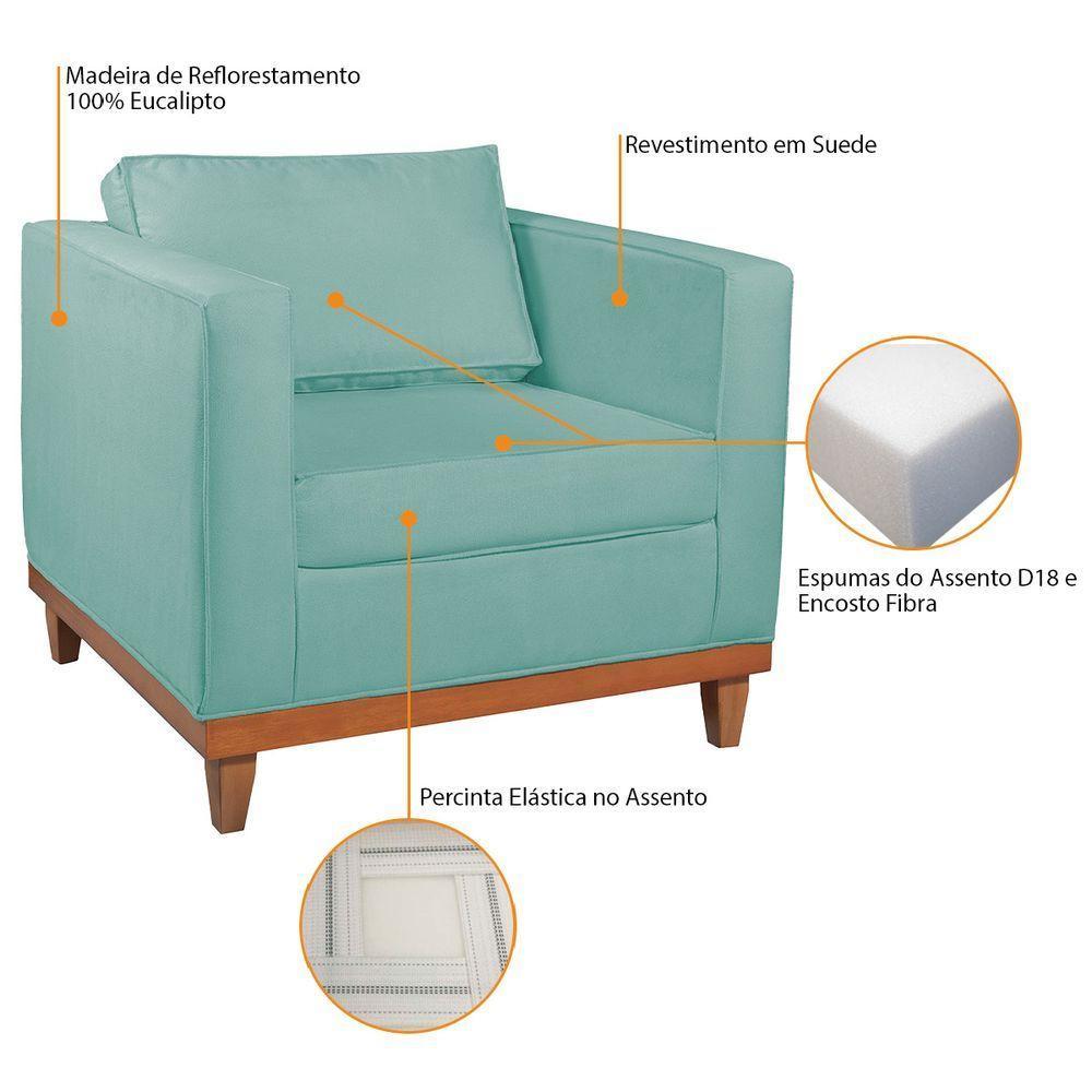 Kit Sofá 2 E 3 Lugares E 2 Poltronas Europa 180 Cm Suede - Amarena Móveis Azul Tiffany - 3