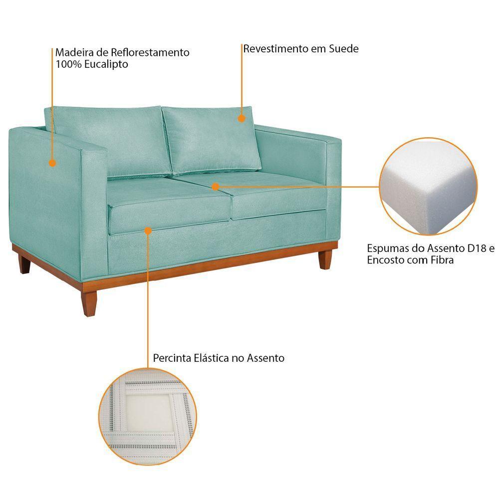 Kit Sofá 2 E 3 Lugares E 2 Poltronas Europa 180 Cm Suede - Amarena Móveis Azul Tiffany - 4