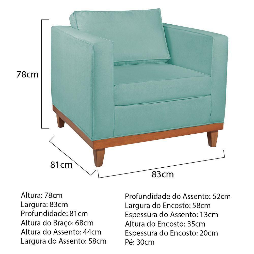 Kit Sofá 2 E 3 Lugares E 2 Poltronas Europa 180 Cm Suede - Amarena Móveis Azul Tiffany - 5
