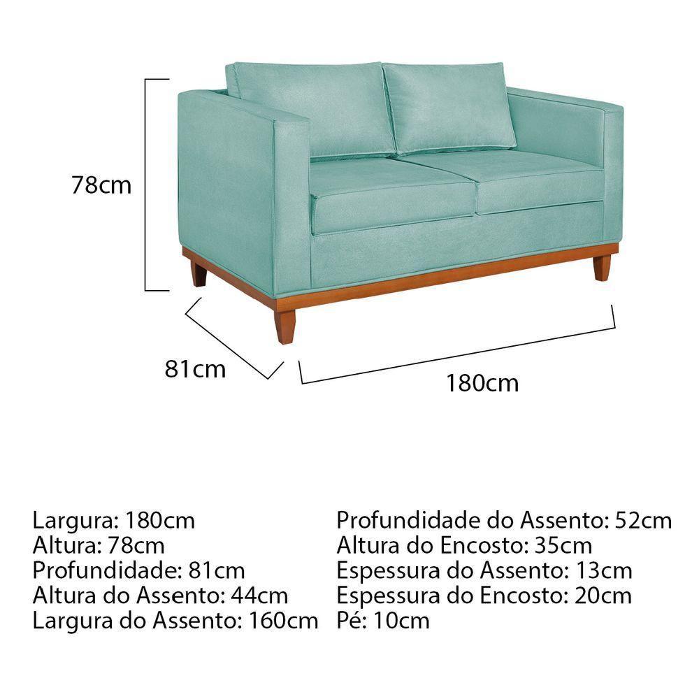Kit Sofá 2 E 3 Lugares E 2 Poltronas Europa 180 Cm Suede - Amarena Móveis Azul Tiffany - 6