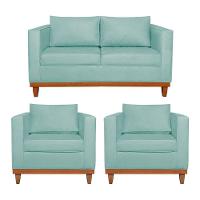 Kit Sofá 2 E 3 Lugares E 2 Poltronas Europa 180 Cm Suede - Amarena Móveis Azul Tiffany - 1