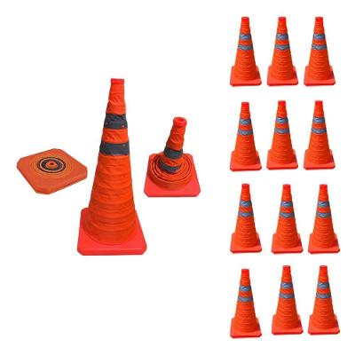 Kit 12 Cones de Sinalização Retráteis 70cm Faixas Refletivas Laranja Leva Pra Casa