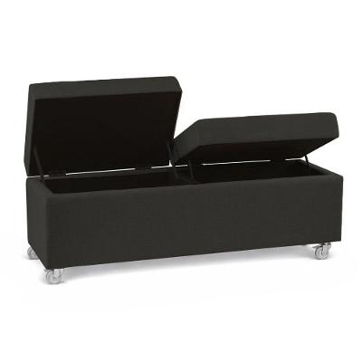 Recamier Madri 120CM com Rodinhas Linho Estrutura Madeira Preto
