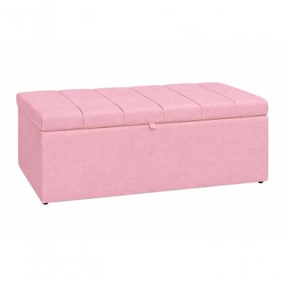 Recamier Calçadeira Baú Carla 140CM Casal Suede Rosa do Lar Móveis e Decoração