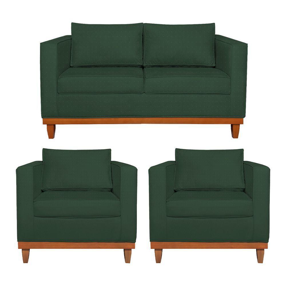 Kit Sofá 2 E 3 Lugares E 2 Poltronas Europa 180 Cm Linho - Amarena Móveis Verde - 2