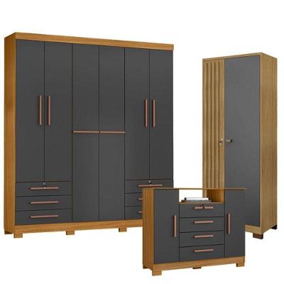 Guarda Roupa Casal Londres com Cômoda Madri e Armário Versatile 10 Portas MDP Carvalho Americano