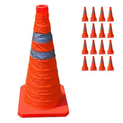 Kit 16 Cones de Sinalização Retrátil Dobrável Faixas Refletivas Laranja Leva Pra Casa