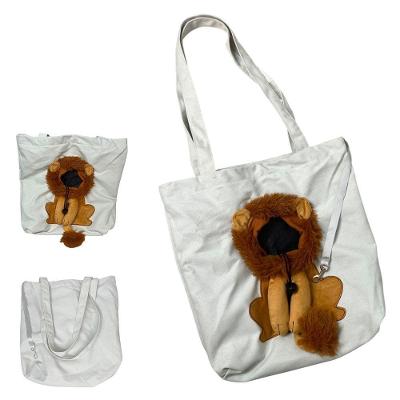 Bolsa de Transporte Pets Leva Pra Malhar BSL3905 Estampa Leão Náilon Branco