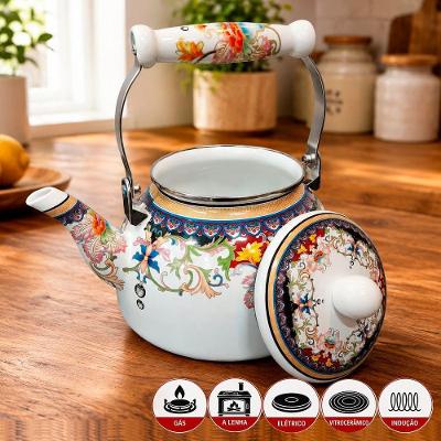 Chaleira Vintage para Todos Fogões 2,5L Ferro Esmaltado Branco Indiana Ranch