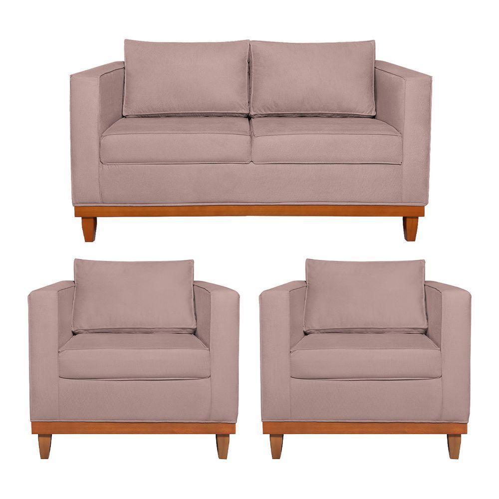 Kit Sofá 2 E 3 Lugares E 2 Poltronas Europa 180 Cm Linho - Amarena Móveis Rosê - 1