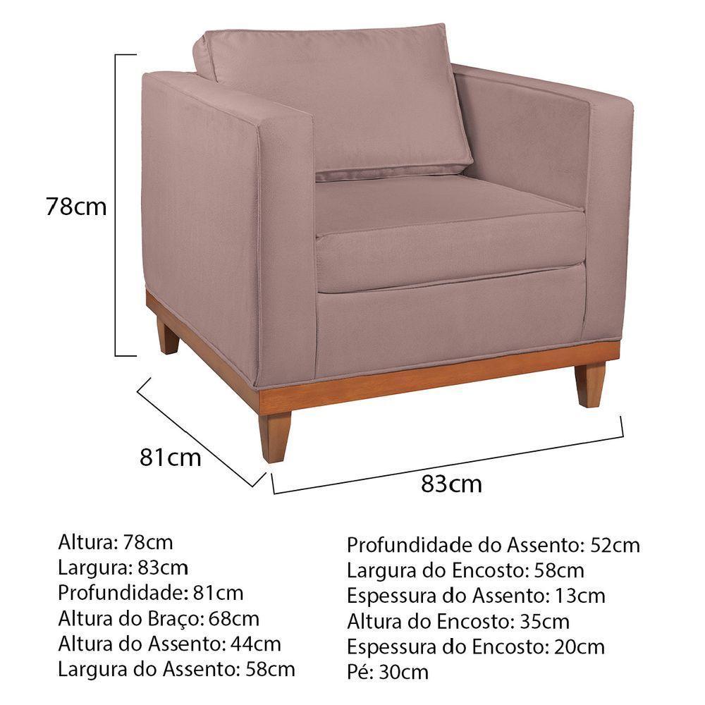 Kit Sofá 2 E 3 Lugares E 2 Poltronas Europa 180 Cm Linho - Amarena Móveis Rosê - 6