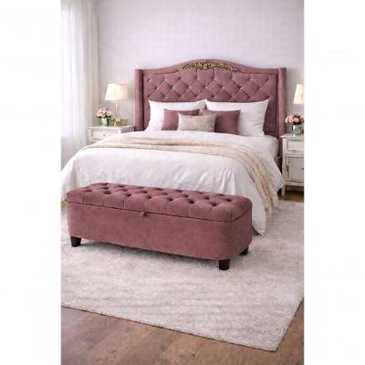 Kit Lisboa Cabeceira Box e Calçadeira Baú Queen MDF Suede Rose do Lar