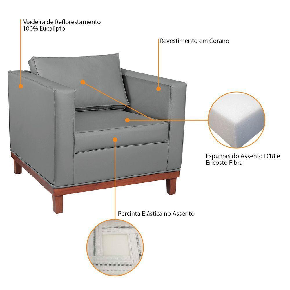 Kit Sofá 2 E 3 Lugares E 2 Poltronas Europa 180 Cm Corano - Amarena Móveis Cinza - 4